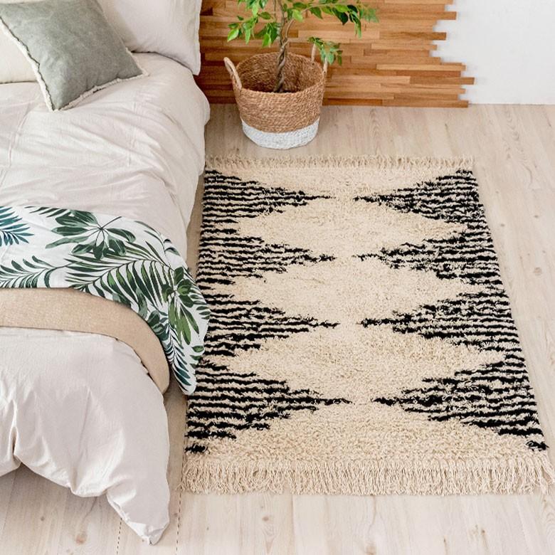 ラグ ラグマット ダイヤ柄 ダイヤモンド 100×140cm 白黒 BOHO カーペット 絨毯 じゅうたん おしゃれ エスニック ボーホー モノトーン  オールシーズン 34415 | ブランド登録なし | 05