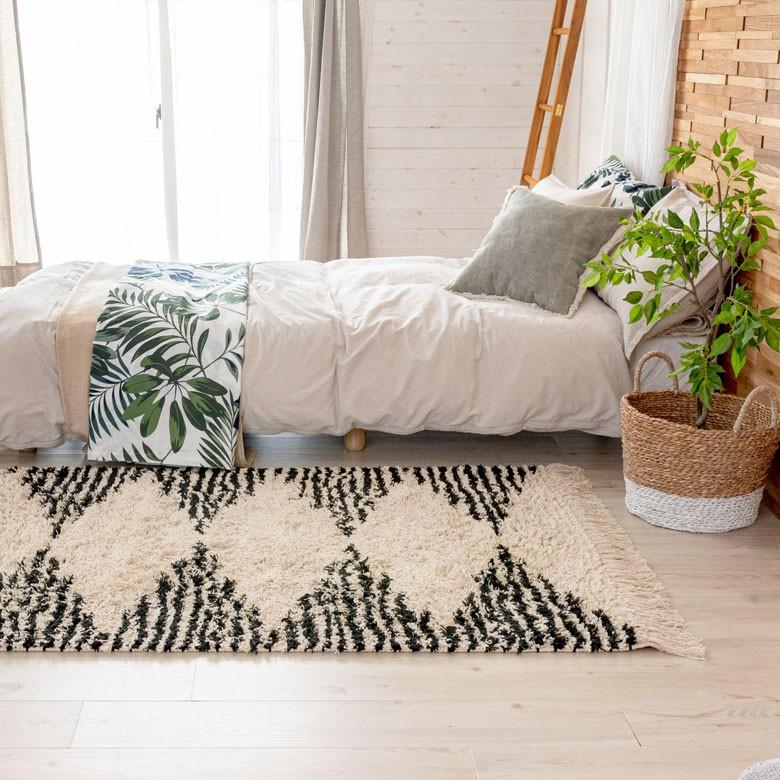 ラグ ラグマット ダイヤ柄 ダイヤモンド 100×140cm 白黒 BOHO カーペット 絨毯 じゅうたん おしゃれ エスニック ボーホー モノトーン  オールシーズン 34415 | ブランド登録なし | 08