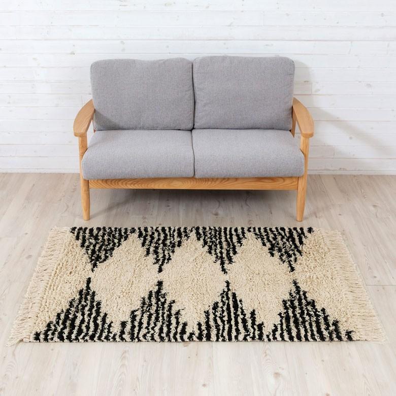 ラグ ラグマット ダイヤ柄 ダイヤモンド 100×140cm 白黒 BOHO カーペット 絨毯 じゅうたん おしゃれ エスニック ボーホー モノトーン  オールシーズン 34415 | ブランド登録なし | 09