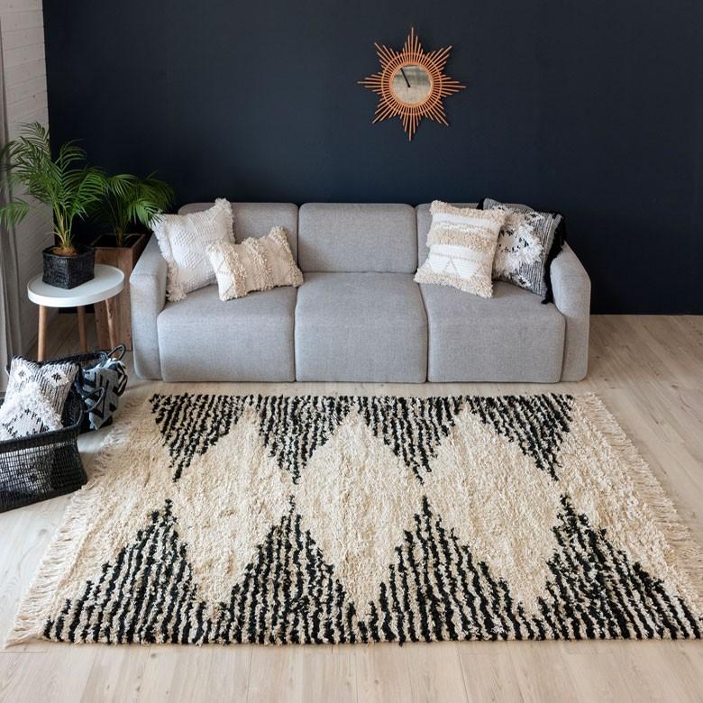 ラグ ラグマット ダイヤ柄 ダイヤモンド 140×200cm 白黒 BOHO