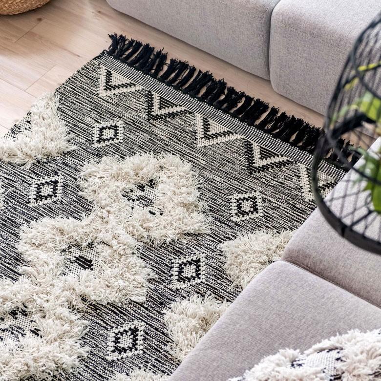 ラグ ラグマット オルテガ柄 エスニック フリンジ 100×140cm BOHO カーペット じゅうたん おしゃれ エスニック ボーホー モノトーン オールシーズン 34419 | ブランド登録なし | 12