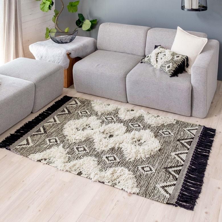 ラグ ラグマット オルテガ柄 エスニック フリンジ 100×140cm BOHO カーペット じゅうたん おしゃれ エスニック ボーホー モノトーン オールシーズン 34419 | ブランド登録なし | 13