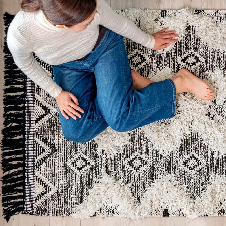ラグ ラグマット オルテガ柄 エスニック フリンジ 100×140cm BOHO カーペット じゅうたん おしゃれ エスニック ボーホー モノトーン オールシーズン 34419 | ブランド登録なし | 02