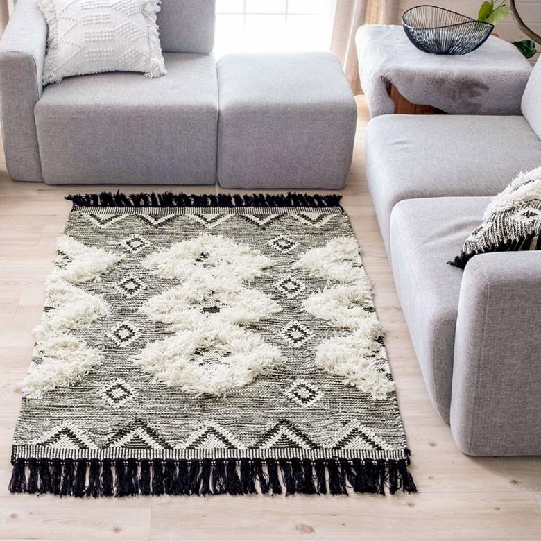 ラグ ラグマット オルテガ柄 エスニック フリンジ 100×140cm BOHO カーペット じゅうたん おしゃれ エスニック ボーホー モノトーン オールシーズン 34419 | ブランド登録なし | 05