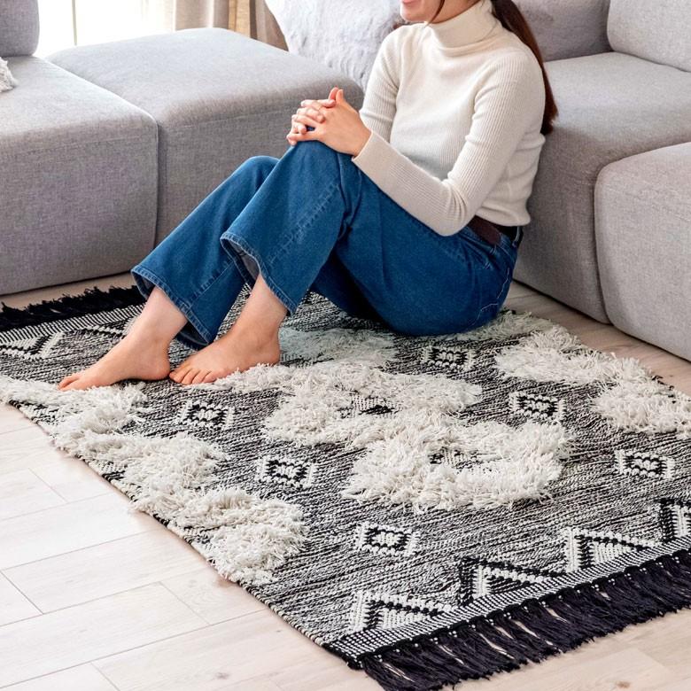ラグ ラグマット オルテガ柄 エスニック フリンジ 100×140cm BOHO カーペット じゅうたん おしゃれ エスニック ボーホー モノトーン オールシーズン 34419 | ブランド登録なし | 08