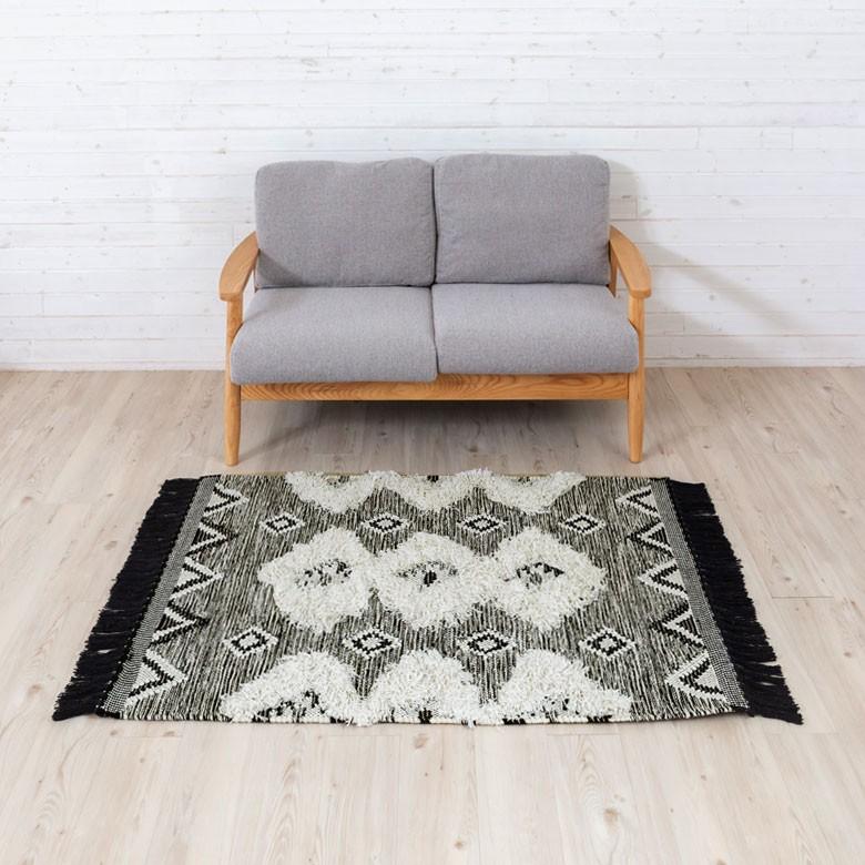 ラグ ラグマット オルテガ柄 エスニック フリンジ 100×140cm