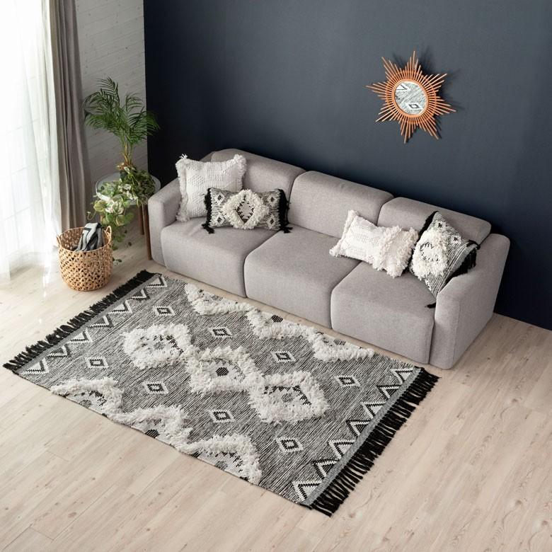 クッションカバー クッション オルテガ柄 エスニック フリンジ 30×50cm白黒 BOHO カバー おしゃれ お洒落 エスニック ボーホー モノトーン 四角 34422 | ブランド登録なし | 13