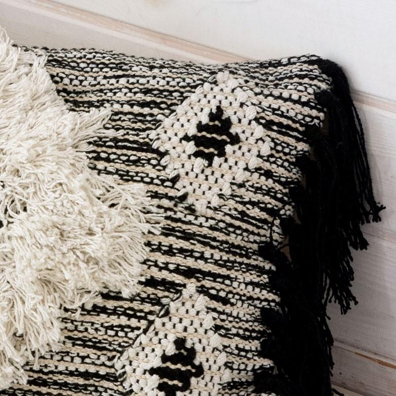 クッションカバー クッション オルテガ柄 エスニック フリンジ 30×50cm白黒 BOHO カバー おしゃれ お洒落 エスニック ボーホー モノトーン 四角 34422 | ブランド登録なし | 05