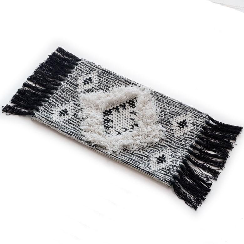 クッションカバー クッション オルテガ柄 エスニック フリンジ 30×50cm白黒 BOHO カバー おしゃれ お洒落 エスニック ボーホー モノトーン 四角 34422 | ブランド登録なし | 07