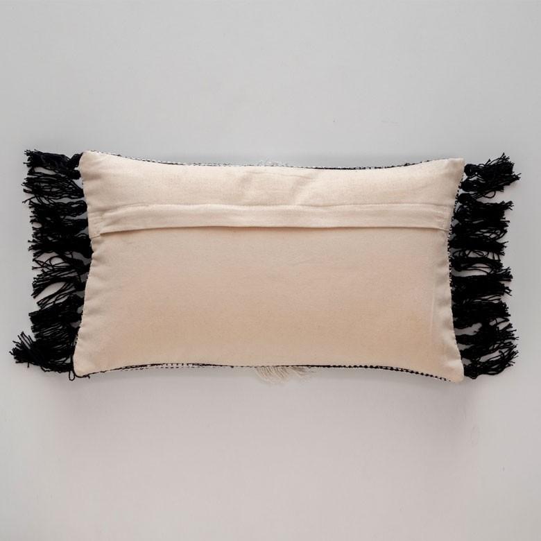 クッションカバー クッション オルテガ柄 エスニック フリンジ 30×50cm白黒 BOHO カバー おしゃれ お洒落 エスニック ボーホー モノトーン 四角 34422 | ブランド登録なし | 09