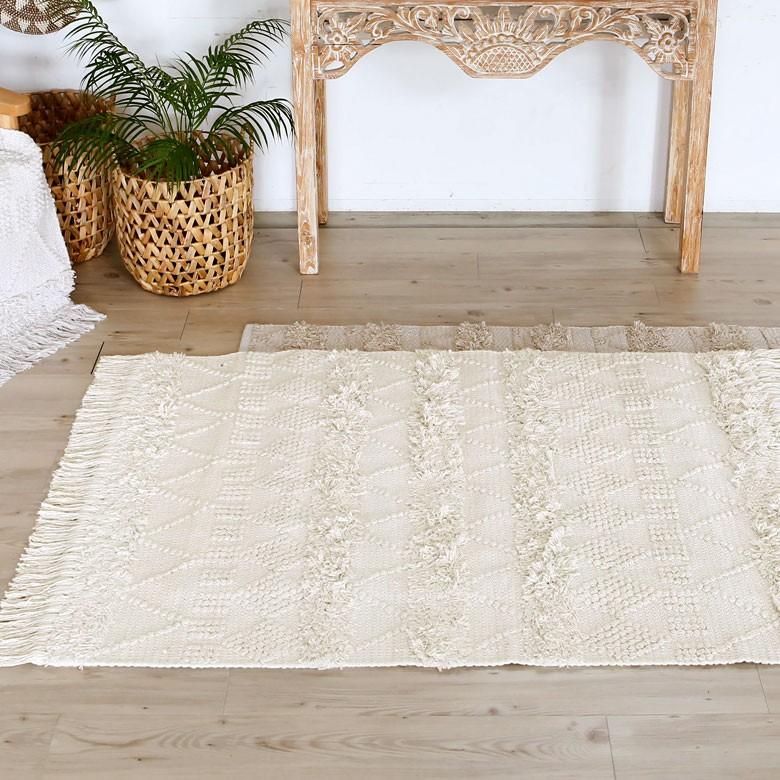ラグ ラグマット ホワイト ボヘミアン 100×140cm 白黒 BOHO