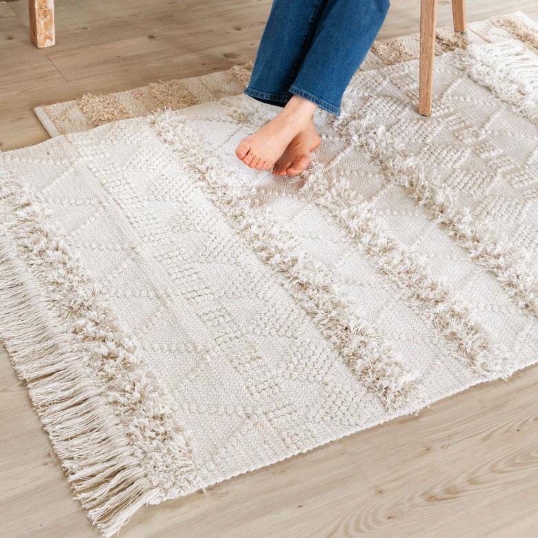 ラグ ラグマット ホワイト ボヘミアン 100×140cm 白黒 BOHO カーペット 絨毯 じゅうたん おしゃれ エスニック ボーホー モノトーン  オールシーズン 34423 | ELEMENTS（インテリア） | 05