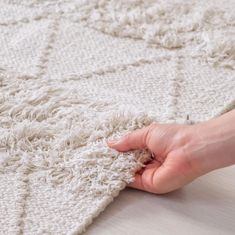 ELEMENTS ラグ ラグマット ホワイト ボヘミアン 100×140cm 白黒 BOHO