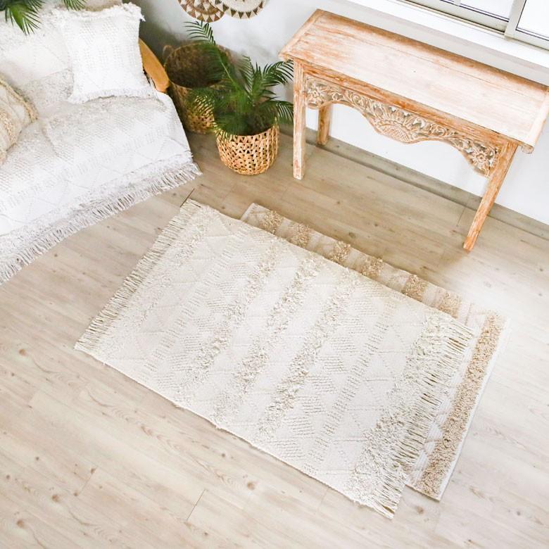 ラグ ラグマット ホワイト ボヘミアン 100×140cm 白黒 BOHO カーペット 絨毯 じゅうたん おしゃれ エスニック ボーホー モノトーン  オールシーズン 34423 | ELEMENTS（インテリア） | 09