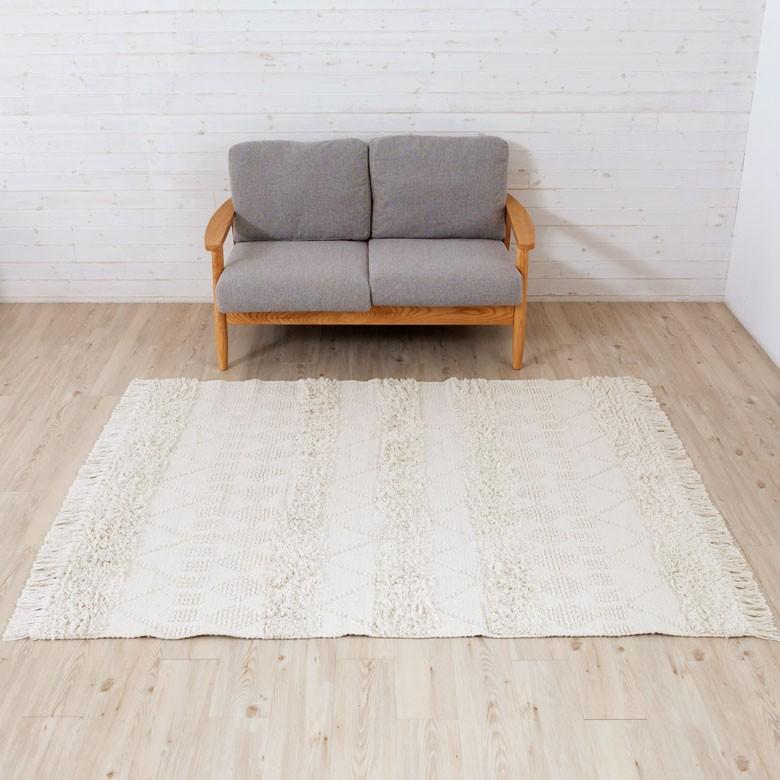 ラグ ラグマット ホワイト 140×200cm 白黒 BOHO カーペット 絨毯 じゅうたん おしゃれ エスニック ボーホー モノトーン  オールシーズン モロッカン 34424｜elements｜13