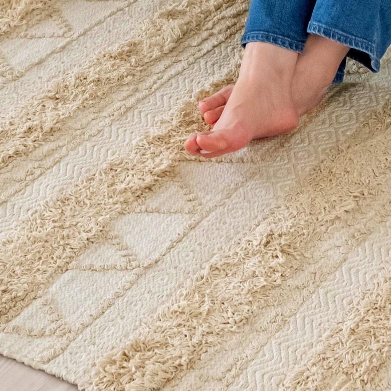 ラグ ラグマット ナチュラル ボヘミアン 100×140cm BOHO カーペット 絨毯 じゅうたん おしゃれ お洒落 エスニック ボーホー モノトーン  オールシーズン 34427 | ELEMENTS（インテリア） | 01