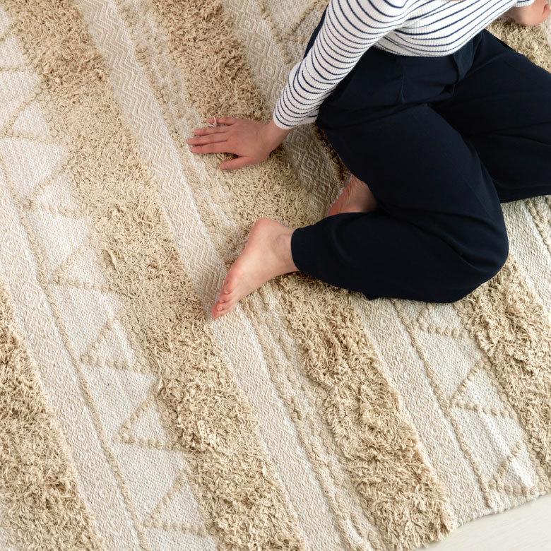 ラグ ラグマット ナチュラル ボヘミアン 140×200cm BOHO カーペット 絨毯 じゅうたん おしゃれ お洒落 エスニック ボーホー モノトーン  オールシーズン 34428 | ELEMENTS（インテリア） | 02