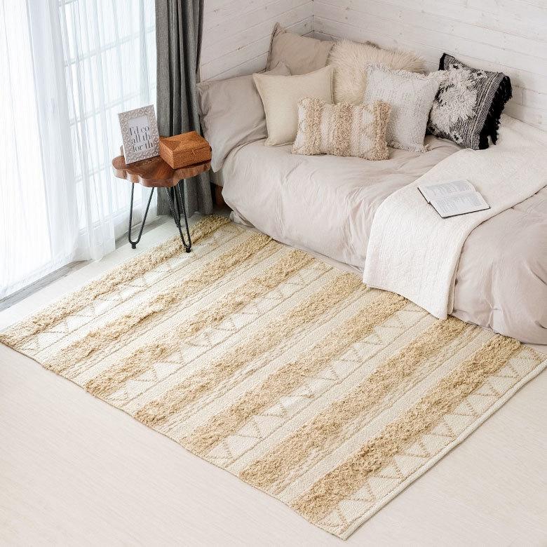 ラグ ラグマット ナチュラル ボヘミアン 140×200cm BOHO カーペット 絨毯 じゅうたん おしゃれ お洒落 エスニック ボーホー モノトーン  オールシーズン 34428 | ELEMENTS（インテリア） | 07