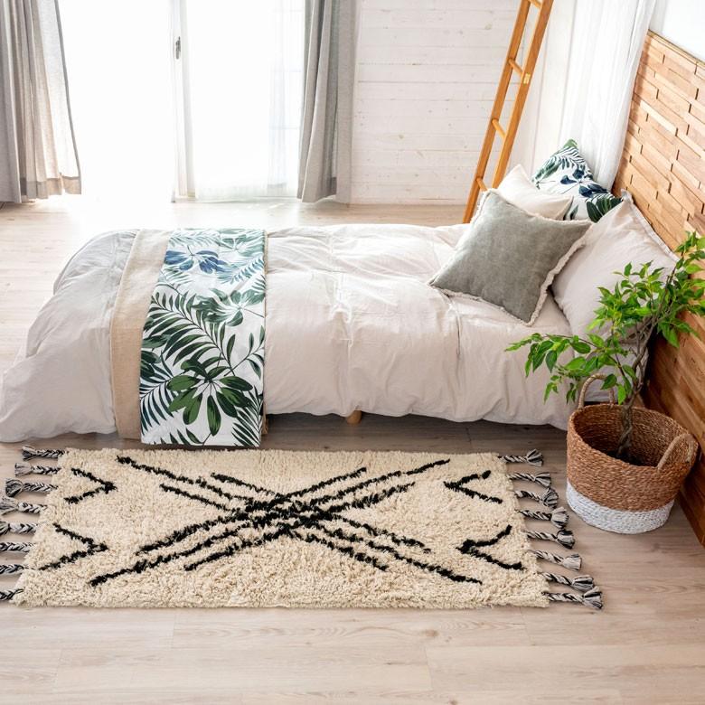 ラグ ラグマット ベニオワレン風 デザイン 70×140cm BOHO カーペット 絨毯 じゅうたん おしゃれ お洒落 エスニック ボーホー モノトーン  オールシーズン 34432 | ELEMENTS（インテリア） | 02