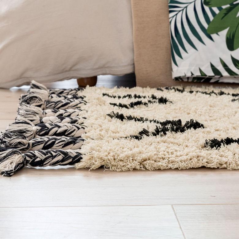 ラグ ラグマット ベニオワレン風 デザイン 70×140cm BOHO カーペット 絨毯 じゅうたん おしゃれ お洒落 エスニック ボーホー モノトーン  オールシーズン 34432 | ELEMENTS（インテリア） | 03