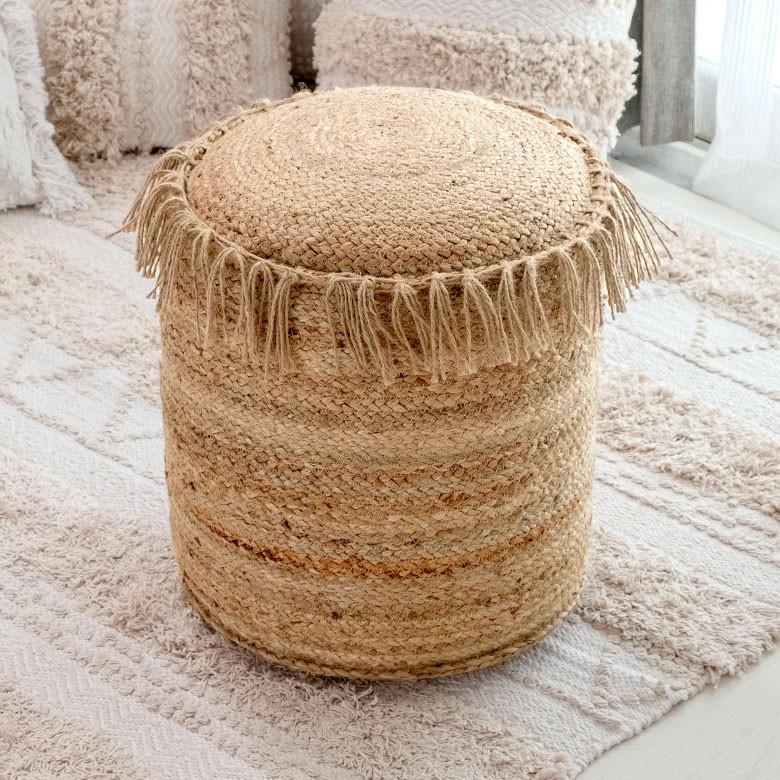 クッション プフ ジュート フリンジ 約 W 40 D 40 H 45 スツール オットマン プーフ アジアン家具 モダン おしゃれ 天然素材 ナチュラル ベランピング 34434 | ELEMENTS（インテリア）