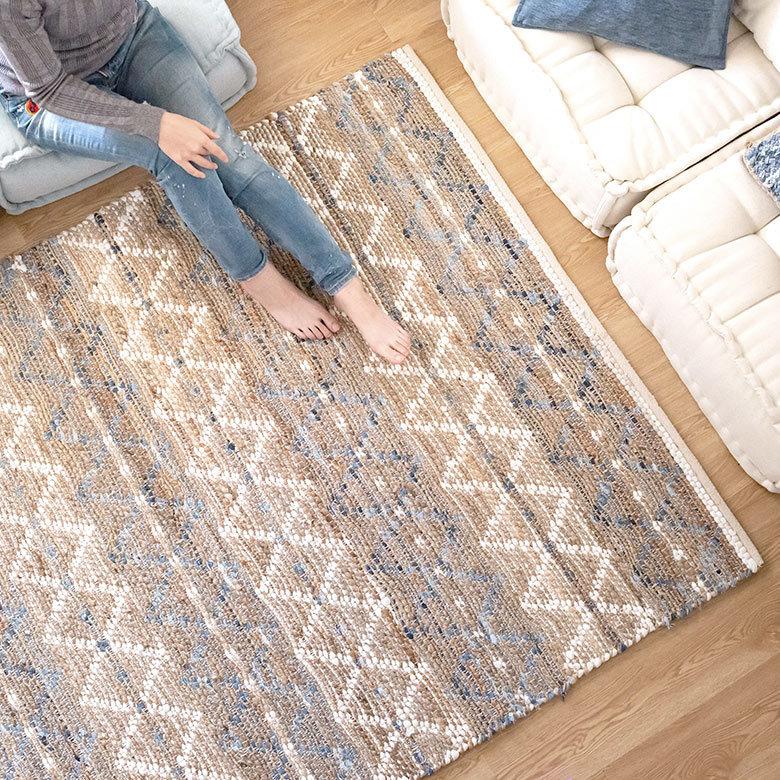 ラグ ラグマット 約 133×190 cm 長方形 ジュート 麻 綿 天然素材 手織り おしゃれ 34445-bl | ELEMENTS（インテリア） | 03