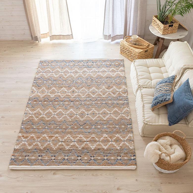 ラグ ラグマット 約 133×190 cm 長方形 ジュート 麻 綿 天然素材 手織り おしゃれ 34445-bl | ELEMENTS（インテリア） | 05