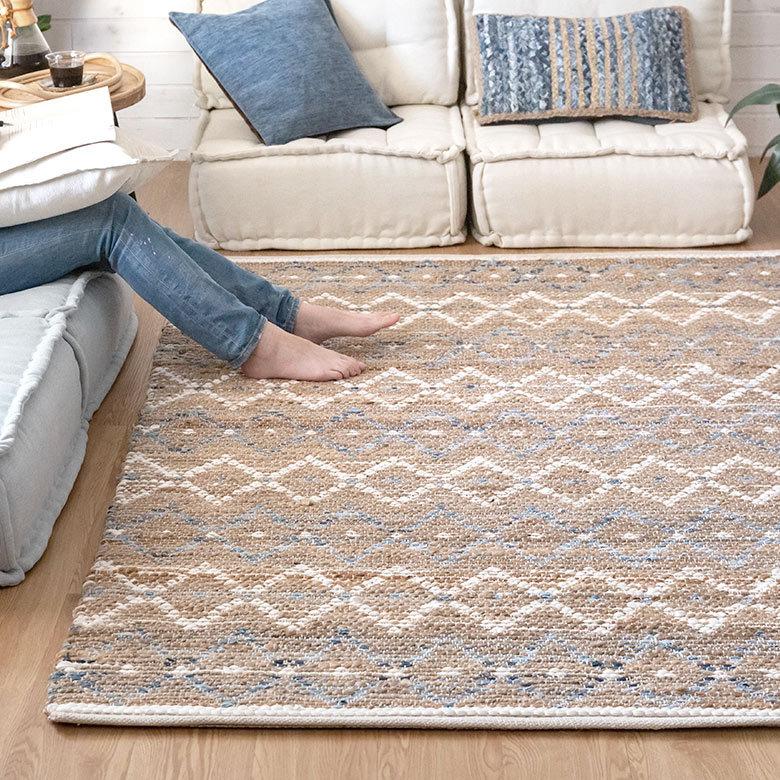 ラグ ラグマット 約 133×190 cm 長方形 ジュート 麻 綿 天然素材 手織り おしゃれ 34445-bl | ELEMENTS（インテリア） | 07