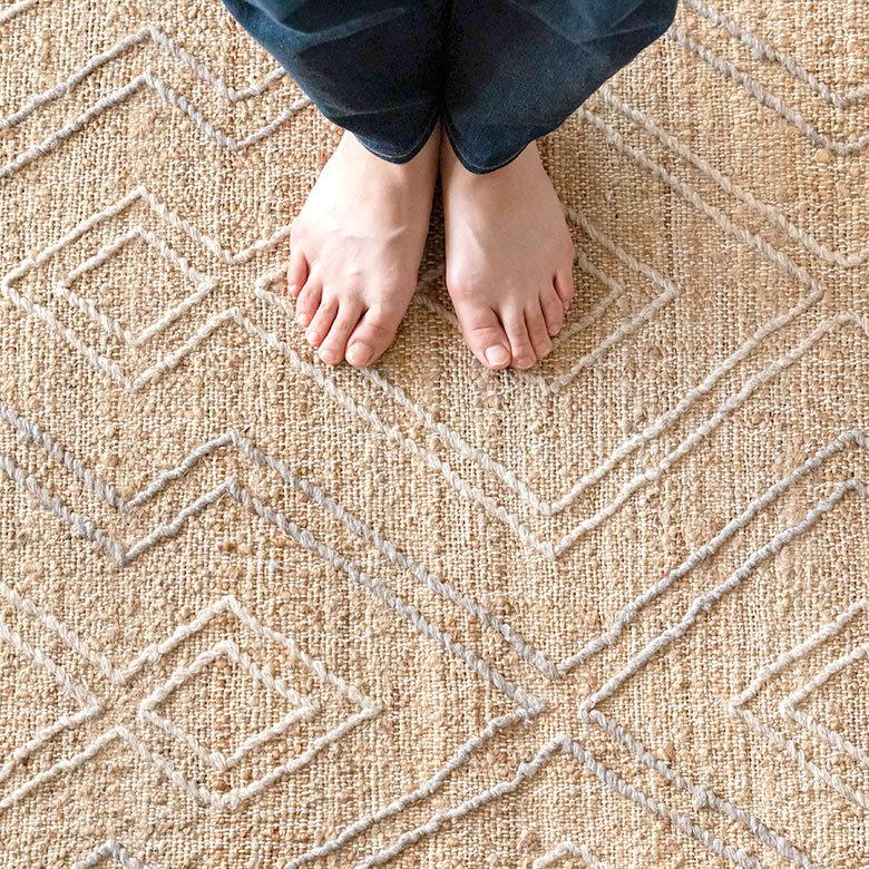 ジュート　麻ラグ　120×180cm 長方形ラグマット　手織り　ラグ ELEMENTS（インテリア） ラグ ラグマット 約 133×190 cm 長方形