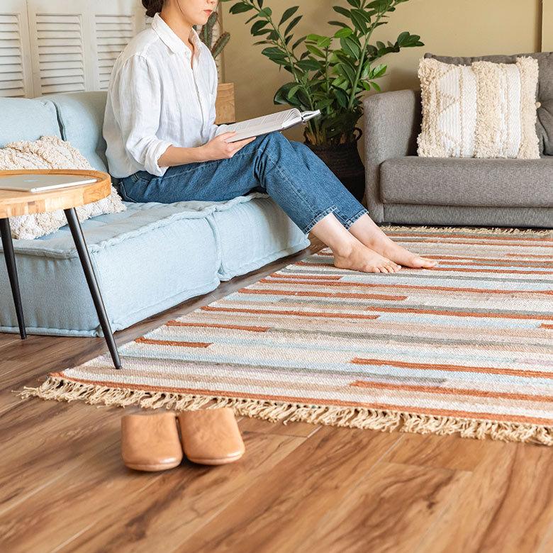 ラグ ラグマット 約 133×190 cm 長方形 コットン 綿 手織り おしゃれ 34447-br | ELEMENTS（インテリア） | 07