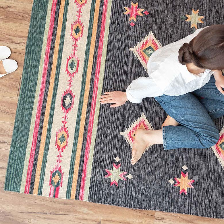 ラグ ラグマット 約 133×190 cm 長方形 コットンキリム 手織り コットン100％ 綿 アジアン エスニック おしゃれ 34450 | ELEMENTS（インテリア） | 05