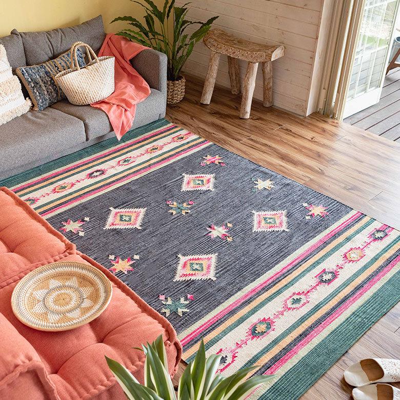 ラグ ラグマット 約 133×190 cm 長方形 コットンキリム 手織り コットン100％ 綿 アジアン エスニック おしゃれ 34450 | ELEMENTS（インテリア） | 07