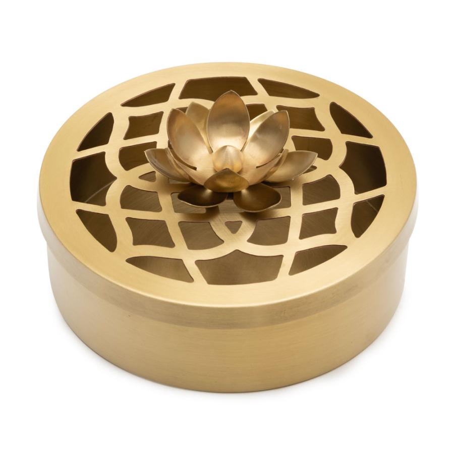 小物入れ 蚊取り線香入れ 蚊取り線香ホルダー 真鍮 ゴールド 直径 約13.5cm 蚊遣り 器 蓮 蚊やり ケース  かやり 入れ物 ポット キャンドル 34451 | ブランド登録なし | 19