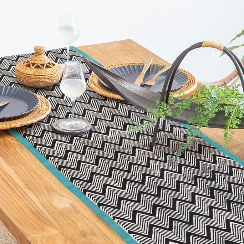 テーブルランナー インド ブロック プリント 柄 綿 コットン W約150cm テーブルカバー 布 ダイニング ブラック アジアン エスニック 34452-bk | ブランド登録なし | 04