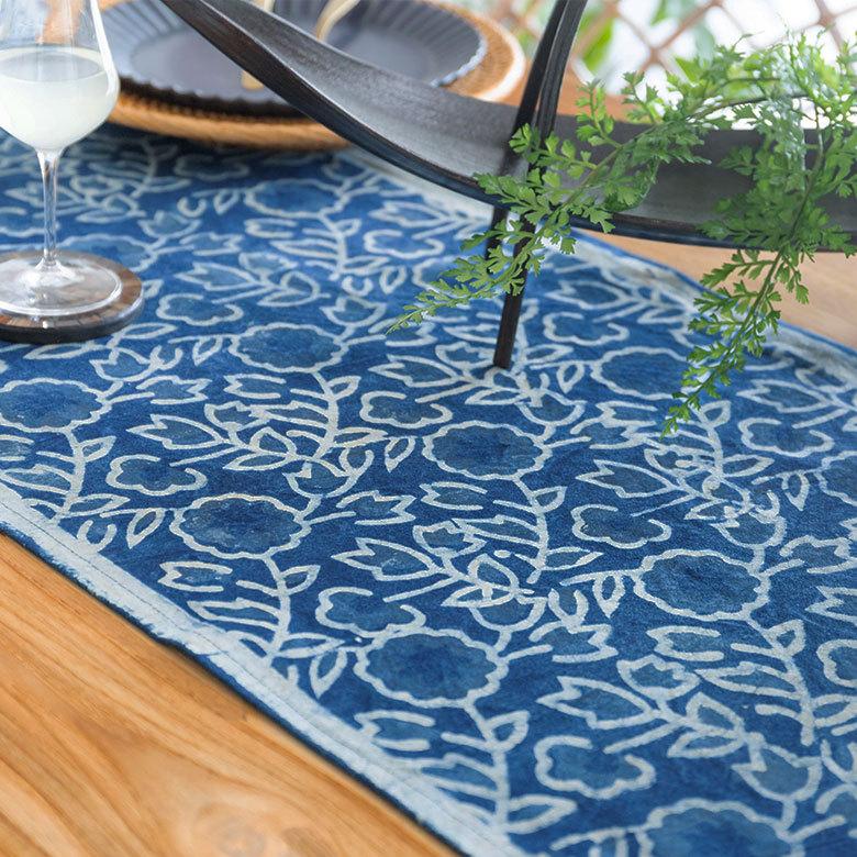 テーブルランナー インド ブロック プリント 柄 綿 コットン W約150cm テーブルカバー 布 ダイニング ブルー アジアン エスニック 34452-bl | ブランド登録なし | 11