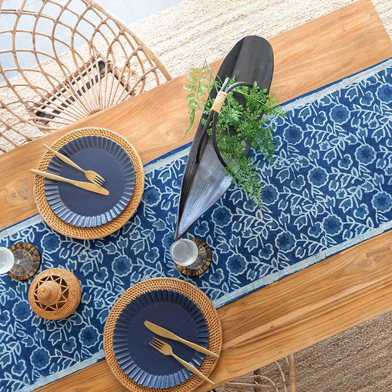 テーブルランナー インド ブロック プリント 柄 綿 コットン W約150cm テーブルカバー 布 ダイニング ブルー アジアン エスニック 34452-bl | ブランド登録なし | 05