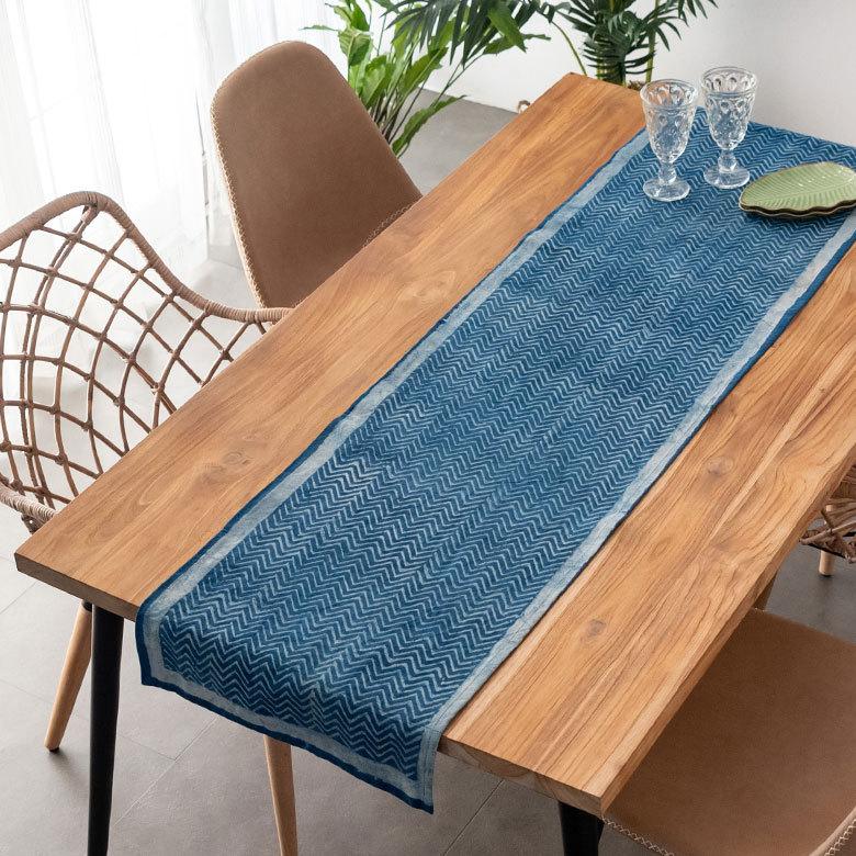 テーブルランナー インド ブロック プリント 柄 綿 コットン W約150cm テーブルカバー 布 ダイニング ネイビー アジアン エスニック 34452-nv | ブランド登録なし