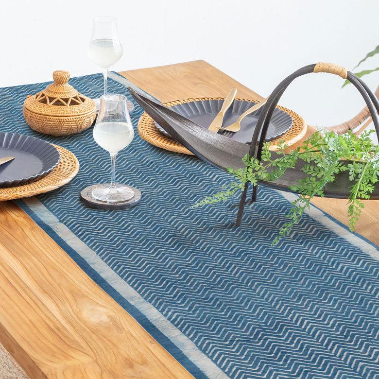 テーブルランナー インド ブロック プリント 柄 綿 コットン W約150cm テーブルカバー 布 ダイニング ネイビー アジアン エスニック 34452-nv | ブランド登録なし | 04