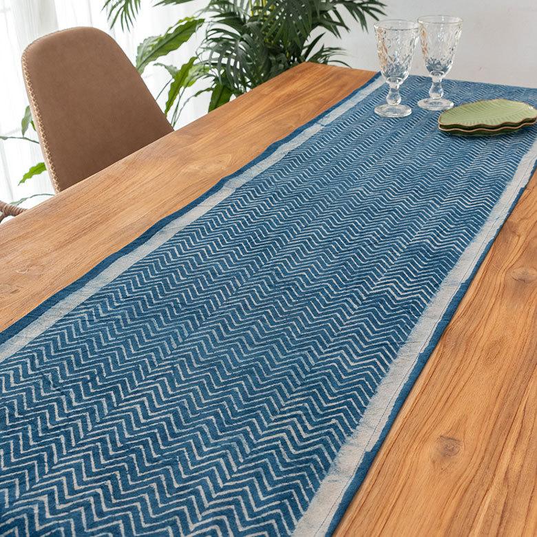 テーブルランナー インド ブロック プリント 柄 綿 コットン W約150cm テーブルカバー 布 ダイニング ネイビー アジアン エスニック 34452-nv | ブランド登録なし | 06