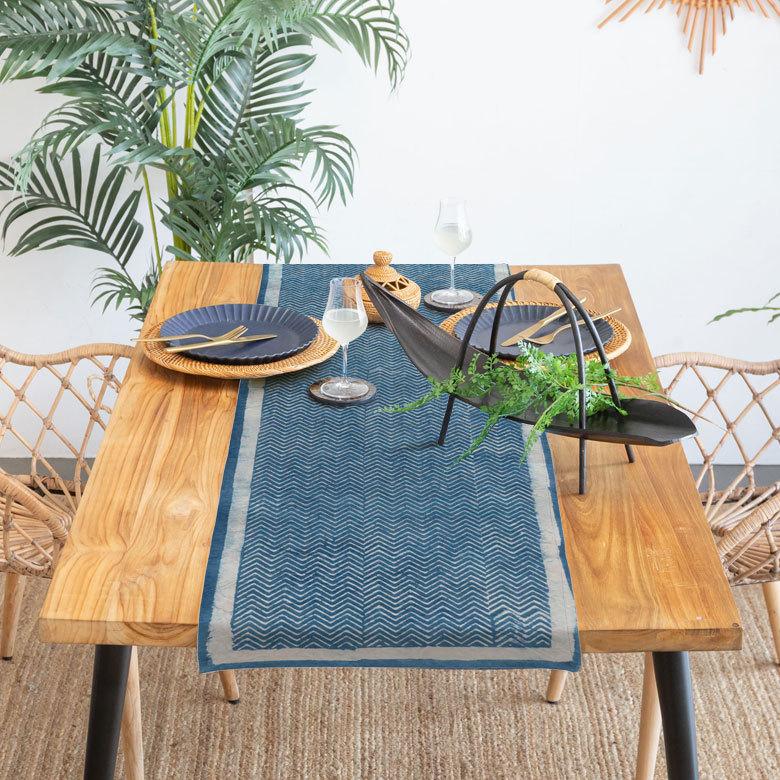 テーブルランナー インド ブロック プリント 柄 綿 コットン W約150cm テーブルカバー 布 ダイニング ネイビー アジアン エスニック 34452-nv | ブランド登録なし | 08