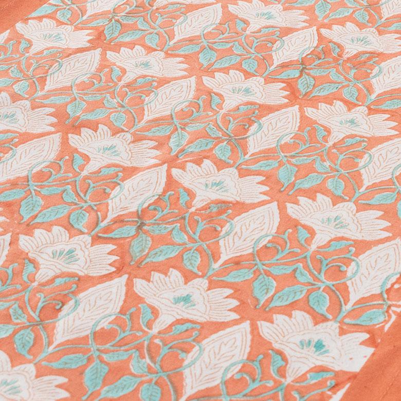 テーブルランナー インド ブロック プリント 柄 綿 コットン W約150cm テーブルカバー 布 ダイニング オレンジ アジアン エスニック 34452-og | ブランド登録なし | 01