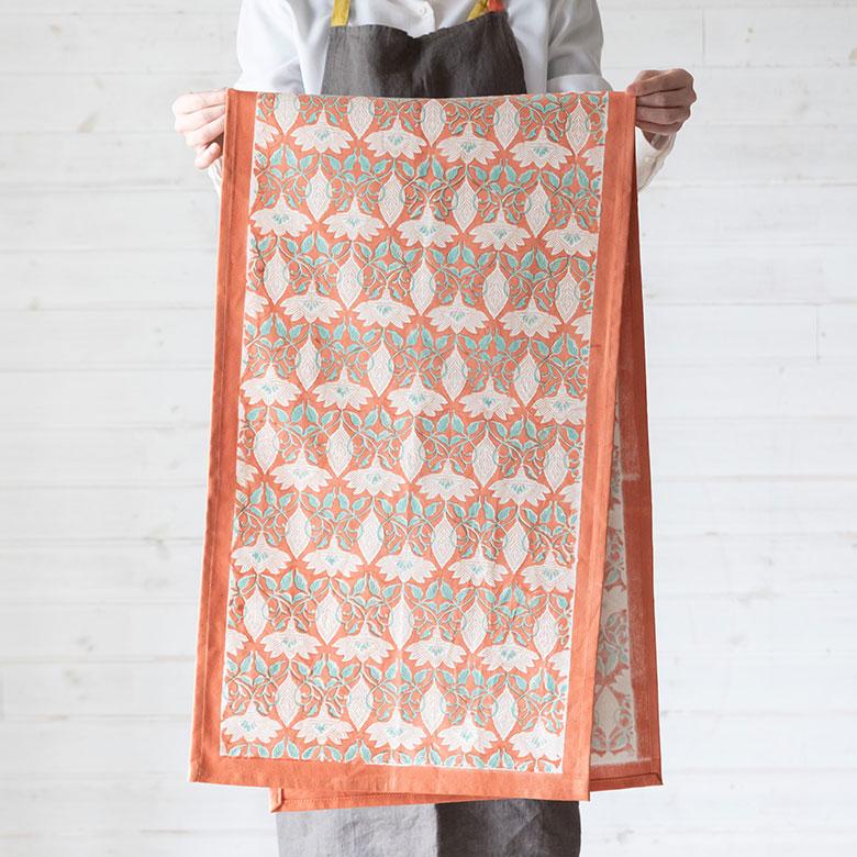テーブルランナー インド ブロック プリント 柄 綿 コットン W約150cm テーブルカバー 布 ダイニング オレンジ アジアン エスニック 34452-og | ブランド登録なし | 02