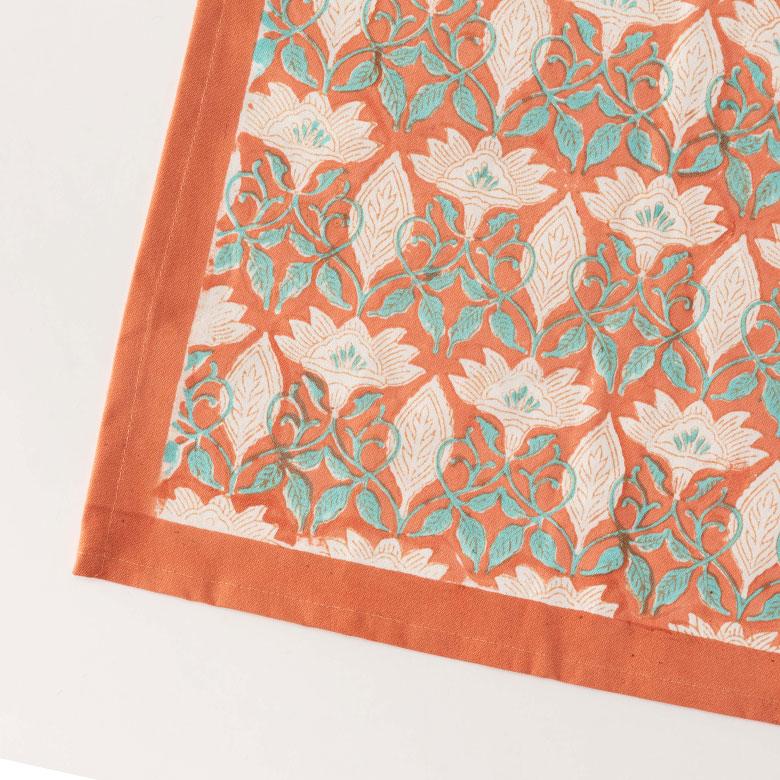 テーブルランナー インド ブロック プリント 柄 綿 コットン W約150cm テーブルカバー 布 ダイニング オレンジ アジアン エスニック 34452-og | ブランド登録なし | 03