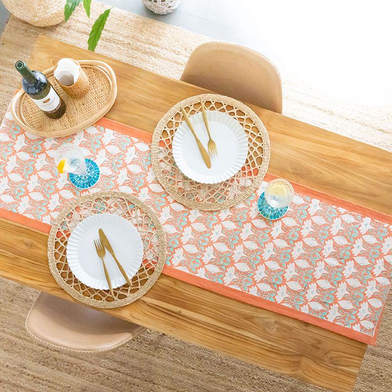 テーブルランナー インド ブロック プリント 柄 綿 コットン W約150cm テーブルカバー 布 ダイニング オレンジ アジアン エスニック 34452-og | ブランド登録なし | 05
