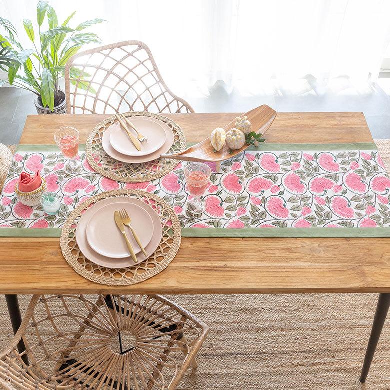 テーブルランナー インド ブロック プリント 柄 綿 コットン W約150cm テーブルカバー 布 ダイニング レッド アジアン エスニック 34452-rd | ブランド登録なし | 09