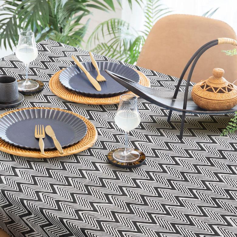 テーブルクロス インド ブロック プリント 柄 綿 コットン 約150cm×220cm テーブルカバー 布 ダイニング ブラック アジアン エスニック 34453-bk | ブランド登録なし | 05