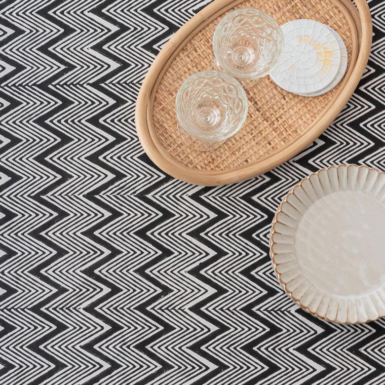 テーブルクロス インド ブロック プリント 柄 綿 コットン 約150cm×220cm テーブルカバー 布 ダイニング ブラック アジアン エスニック 34453-bk | ブランド登録なし | 06