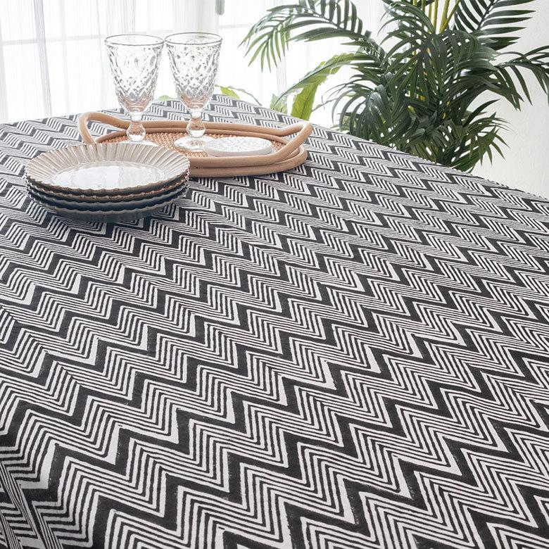 テーブルクロス インド ブロック プリント 柄 綿 コットン 約150cm×220cm テーブルカバー 布 ダイニング ブラック アジアン エスニック 34453-bk | ブランド登録なし | 07