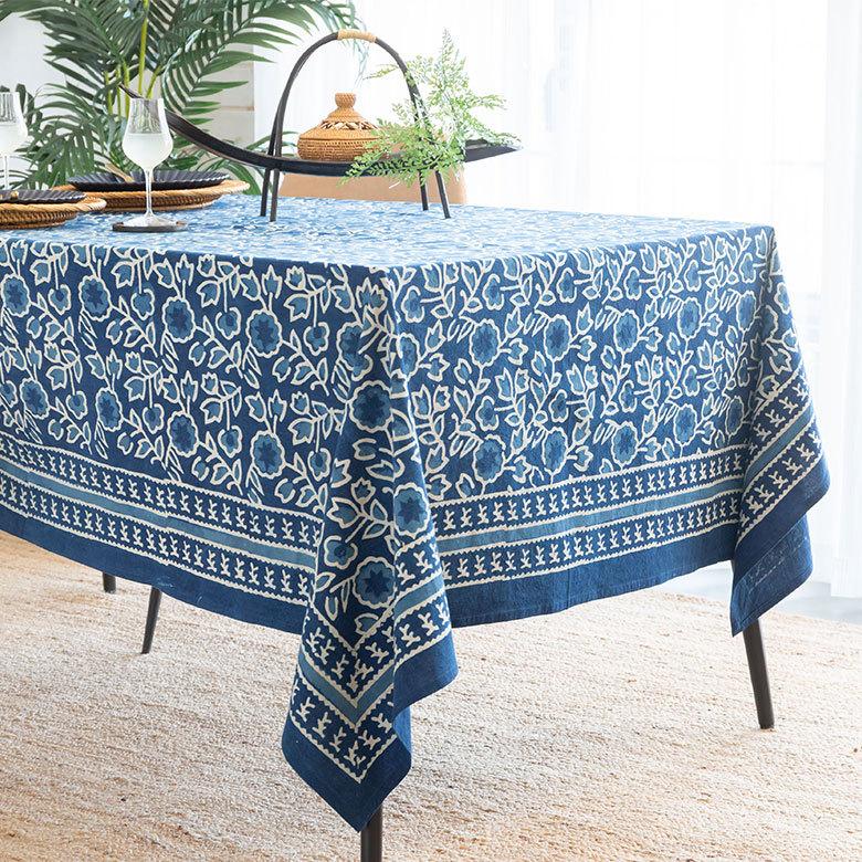 テーブルクロス インド ブロック プリント 柄 綿 コットン 約150cm×220cm テーブルカバー 布 ダイニング ブルー アジアン エスニック 34453-bl | ブランド登録なし | 11