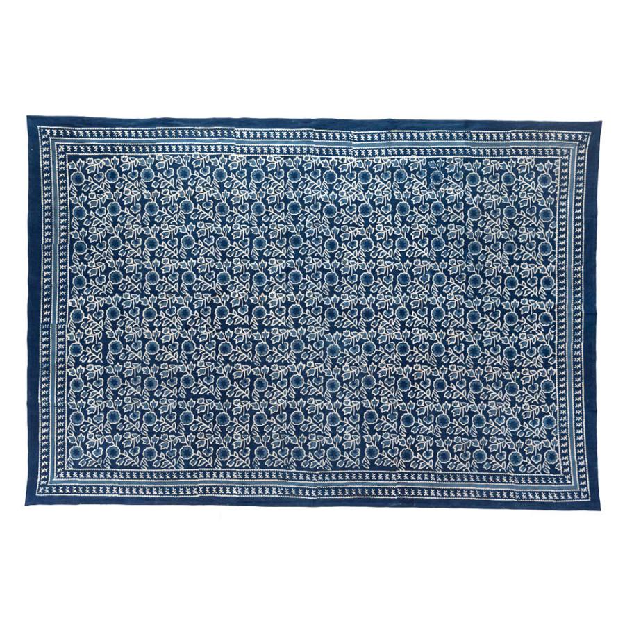 テーブルクロス インド ブロック プリント 柄 綿 コットン 約150cm×220cm テーブルカバー 布 ダイニング ブルー アジアン エスニック 34453-bl | ブランド登録なし | 13